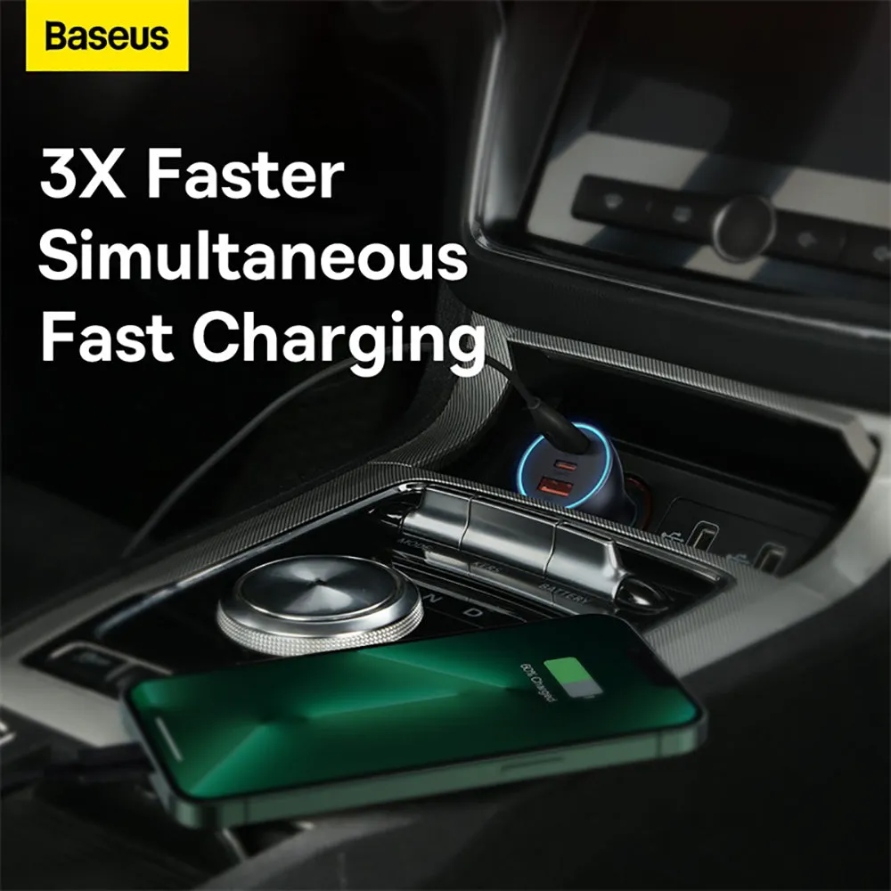 Baseus Golden Contactor Pro Triple Fast Charger Car Charger 65W - Dark Gray