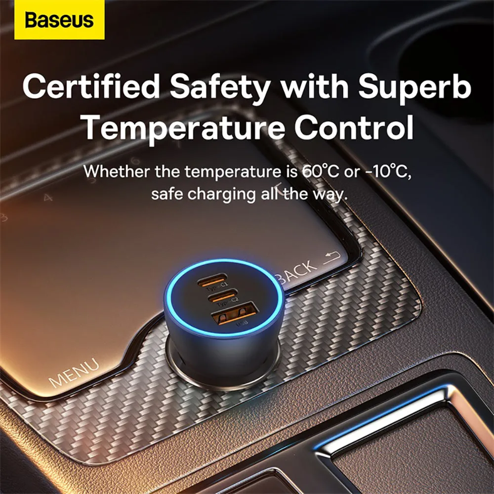 Baseus Golden Contactor Pro Triple Fast Charger Car Charger 65W - Dark Gray
