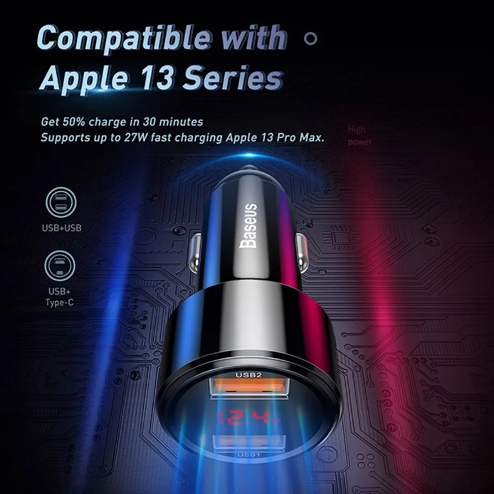 Baseus Magic Series Dual QC Digital Display Fast Car Charger 45W - Black