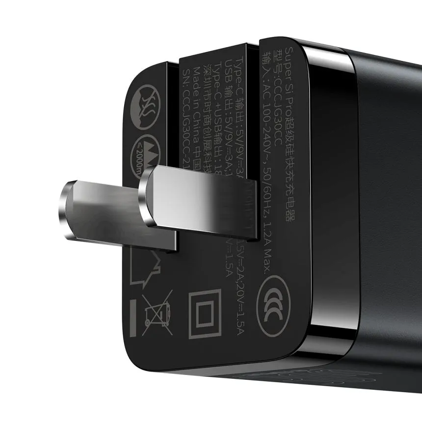 Baseus Super Si Pro Quick Charger Type C   USB 30W CN Black