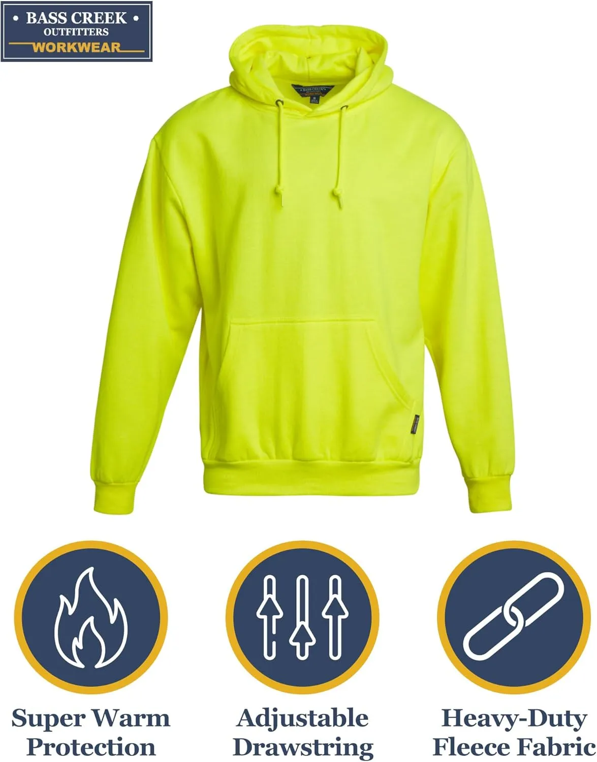 Bass Creek Outfitters Men's High Visibility Warm Sweatshirt - Safety Workwear Pullover Hoodie: Neon Yellow, Orange