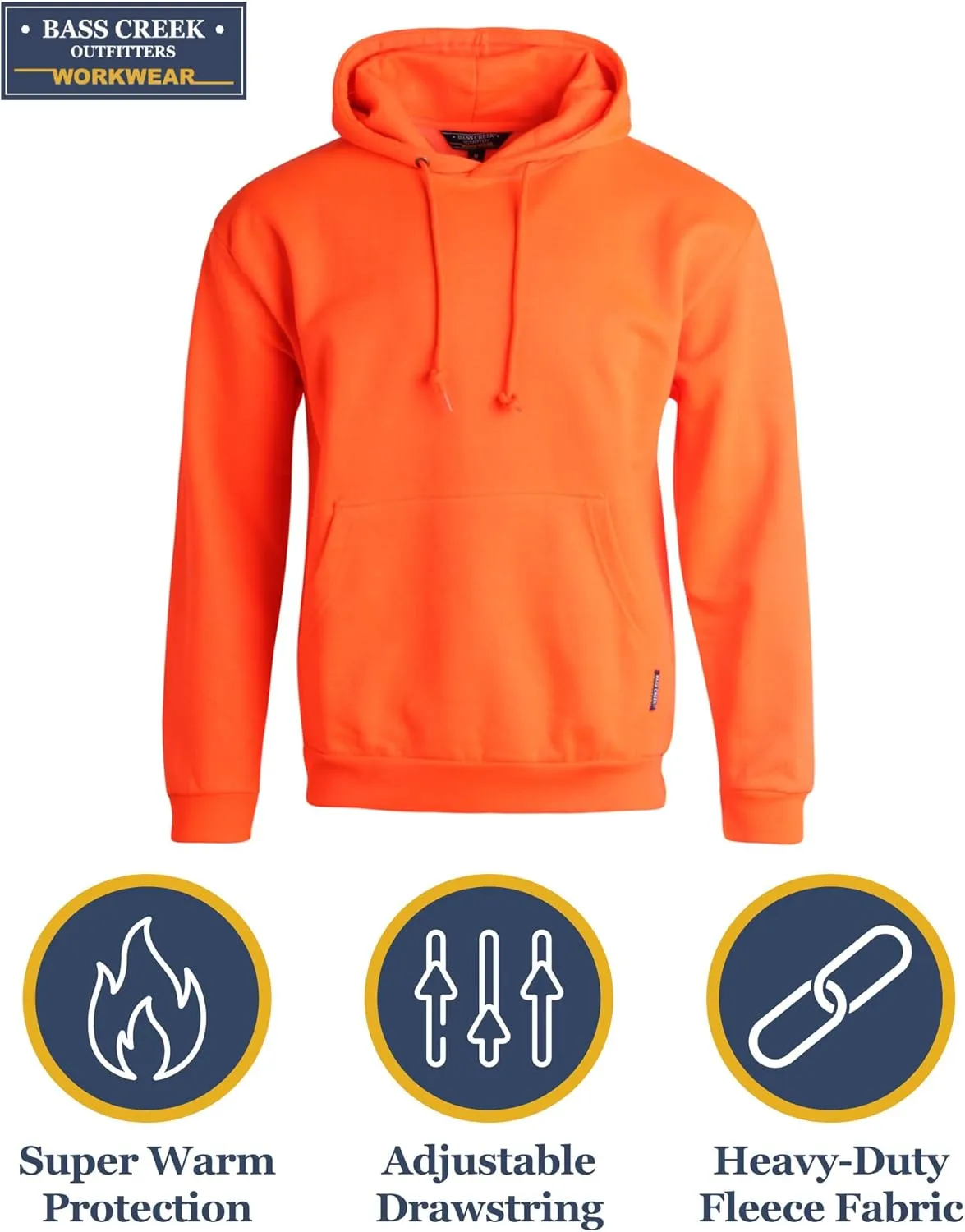 Bass Creek Outfitters Men's High Visibility Warm Sweatshirt - Safety Workwear Pullover Hoodie: Neon Yellow, Orange