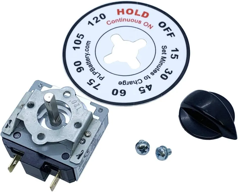 Battery Charger Timer Kit - 120 Minute w/Hold Position, Screw Panel Mount for Schumacher, Century and Other Chargers by PowerForged