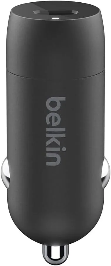 Belkin 20 Watt USB C Car Charger with Fast Charging for Apple iPhone 14, 14 Pro, 14 Pro Max, iPhone 13, 13 Pro, 13 Pro Max, Samsung Galaxy S22 Ultra & More (USB-C to Lightning Cable Included) - Black