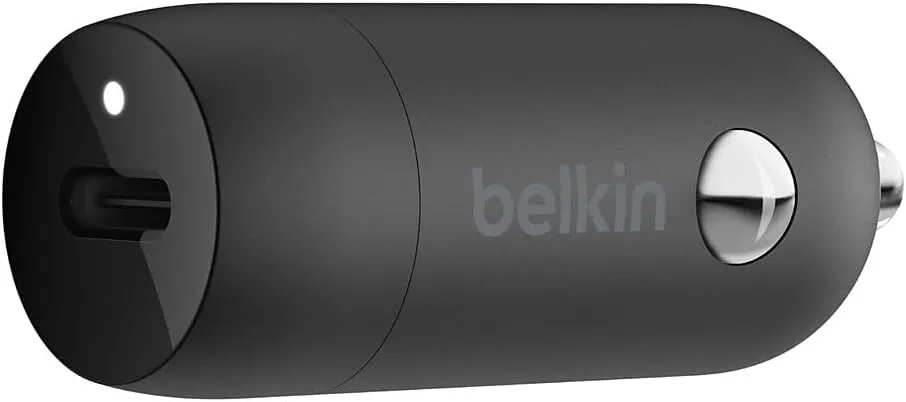 Belkin 20 Watt USB C Car Charger with Fast Charging for Apple iPhone 14, 14 Pro, 14 Pro Max, iPhone 13, 13 Pro, 13 Pro Max, Samsung Galaxy S22 Ultra & More (USB-C to Lightning Cable Included) - Black