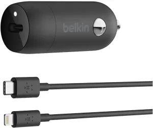Belkin 20 Watt USB C Car Charger with Fast Charging for Apple iPhone 14, 14 Pro, 14 Pro Max, iPhone 13, 13 Pro, 13 Pro Max, Samsung Galaxy S22 Ultra & More (USB-C to Lightning Cable Included) - Black