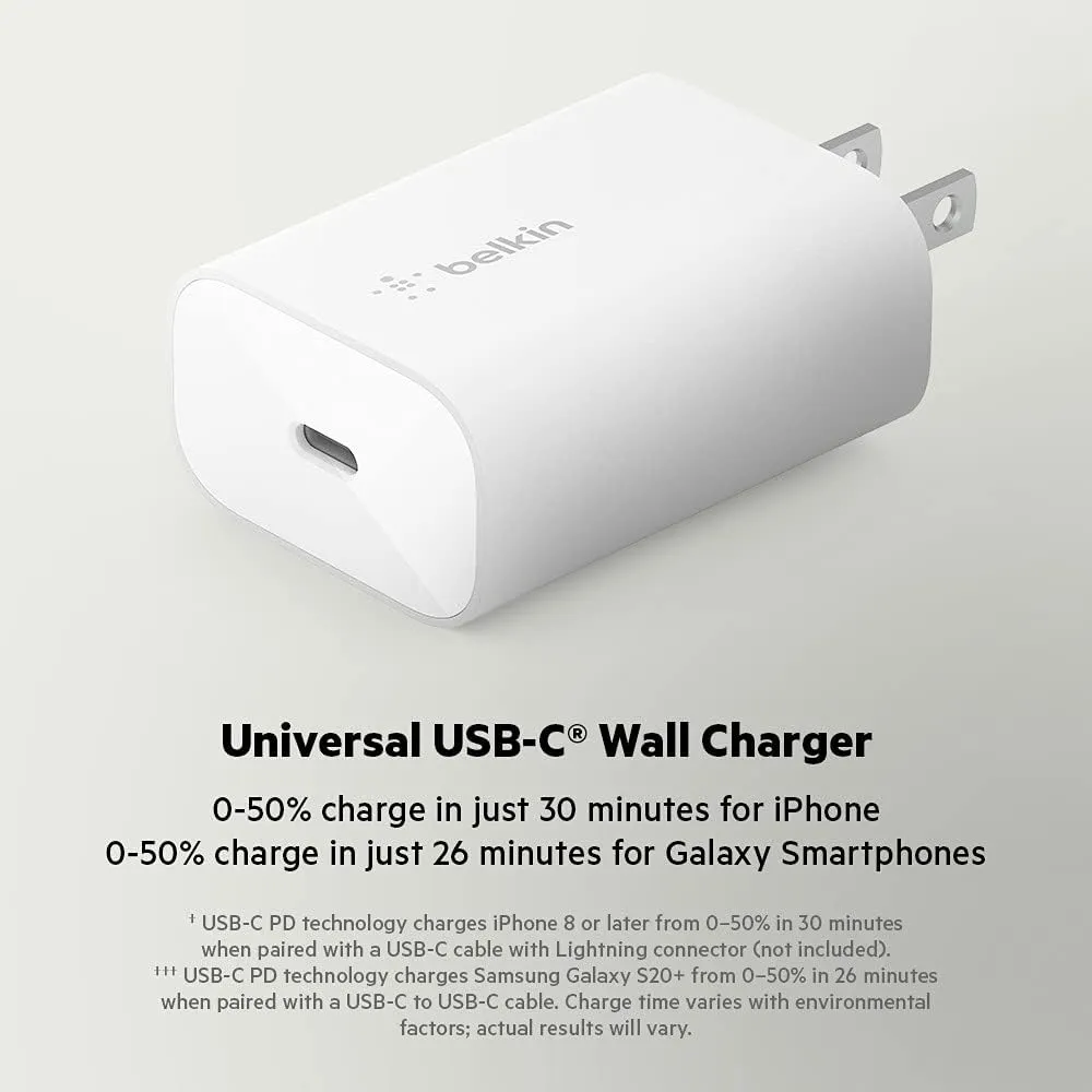 Belkin 25-Watt USB-C Wall ChargerPower Delivery PPS Fast Charging, for Apple iPhone 16 Series, Galaxy S25, iPad, AirPods, Nintendo Switch 2 & More