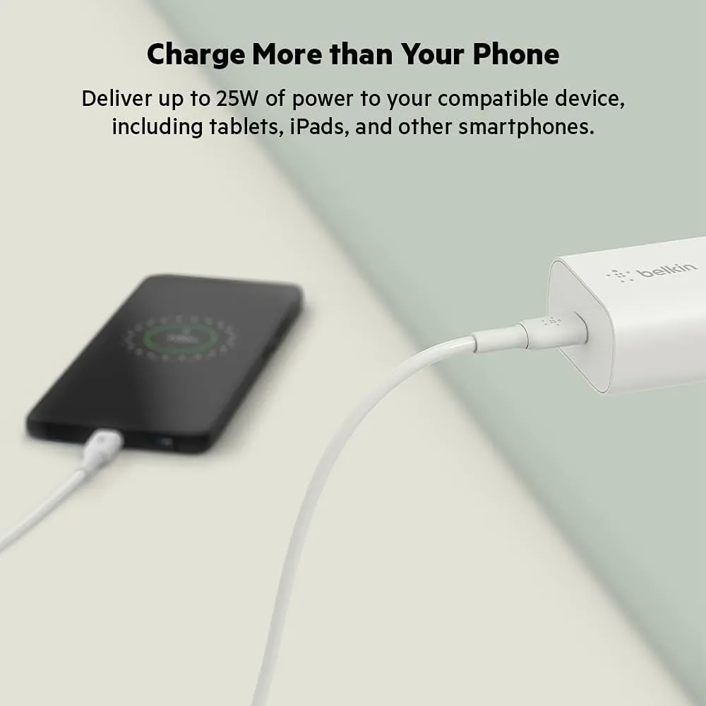 Belkin 25-Watt USB-C Wall ChargerPower Delivery PPS Fast Charging, for Apple iPhone 16 Series, Galaxy S25, iPad, AirPods, Nintendo Switch 2 & More