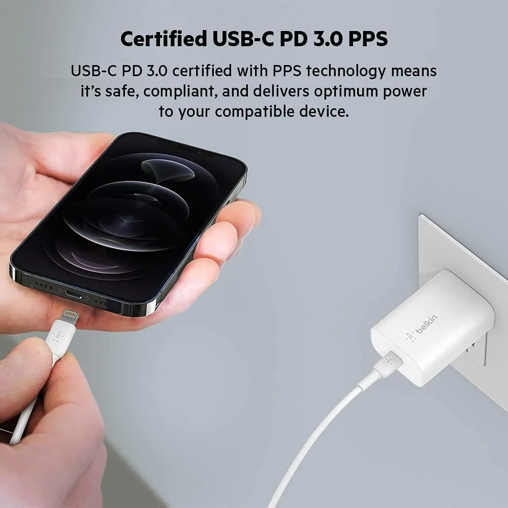Belkin 25-Watt USB-C Wall ChargerPower Delivery PPS Fast Charging, for Apple iPhone 16 Series, Galaxy S25, iPad, AirPods, Nintendo Switch 2 & More