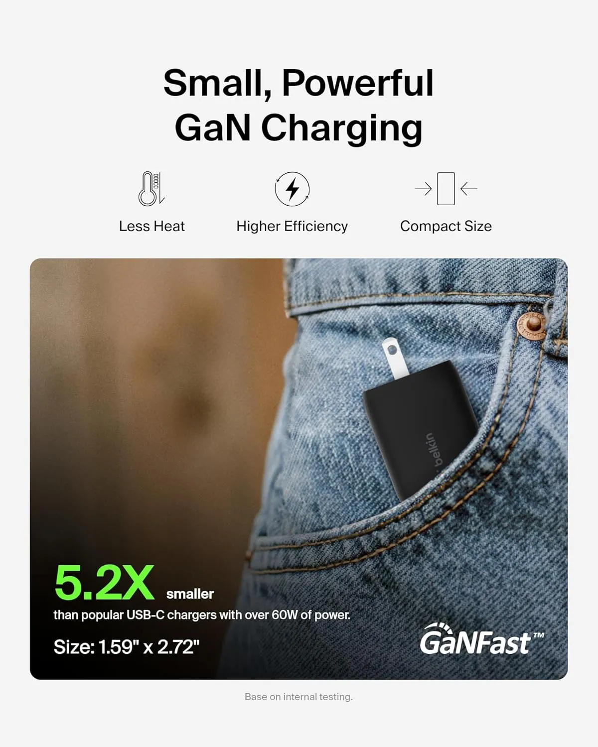 Belkin 65W Dual USB-C Wall Charger, Fast Charging PD 3.0 w/GaN Technology for iPhone Series, iPad Pro 12.9, MacBook, Galaxy Series, Tablet, & More - Black
