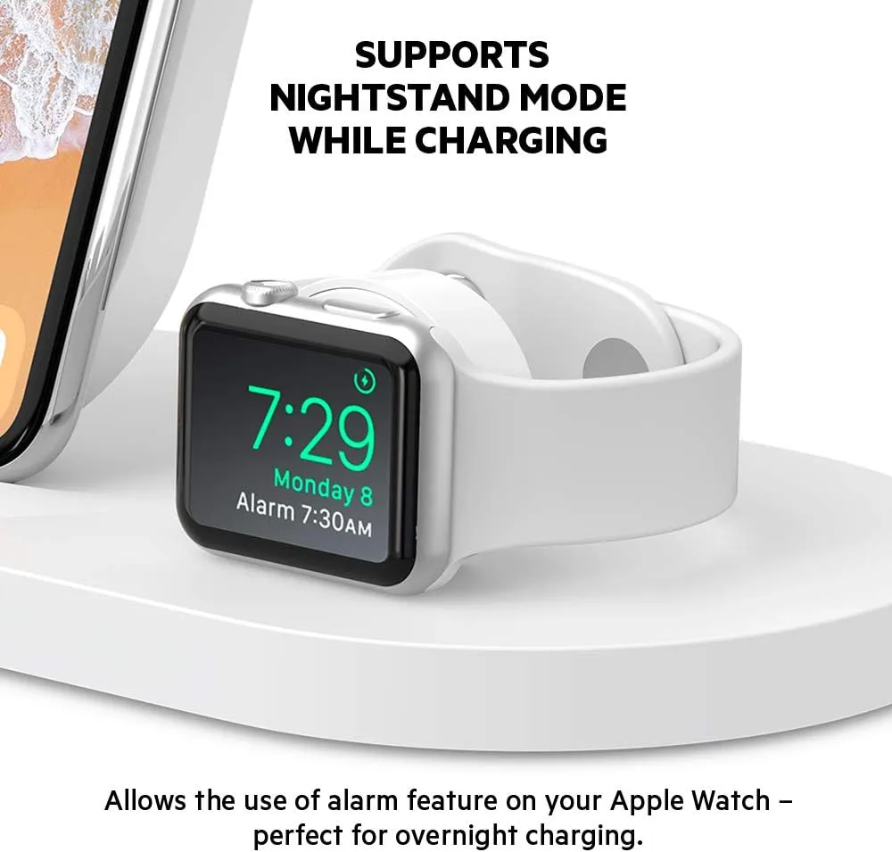 Belkin Boost Up Wireless Charging Dock for iPhone   Apple Watch   USB-A Port (Wireless Charger for iPhone XS, XS Max, XR, X, 8/8 Plus, Apple Watch 4, 3, 2, 1) - White