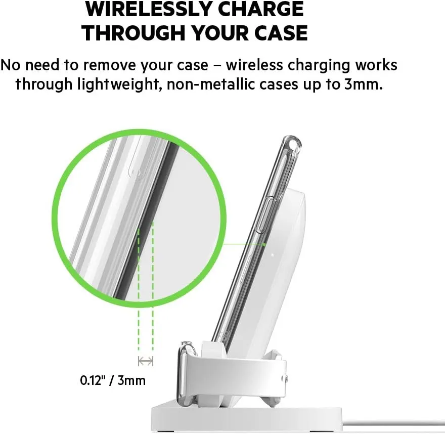 Belkin Boost Up Wireless Charging Dock for iPhone   Apple Watch   USB-A Port (Wireless Charger for iPhone XS, XS Max, XR, X, 8/8 Plus, Apple Watch 4, 3, 2, 1) - White