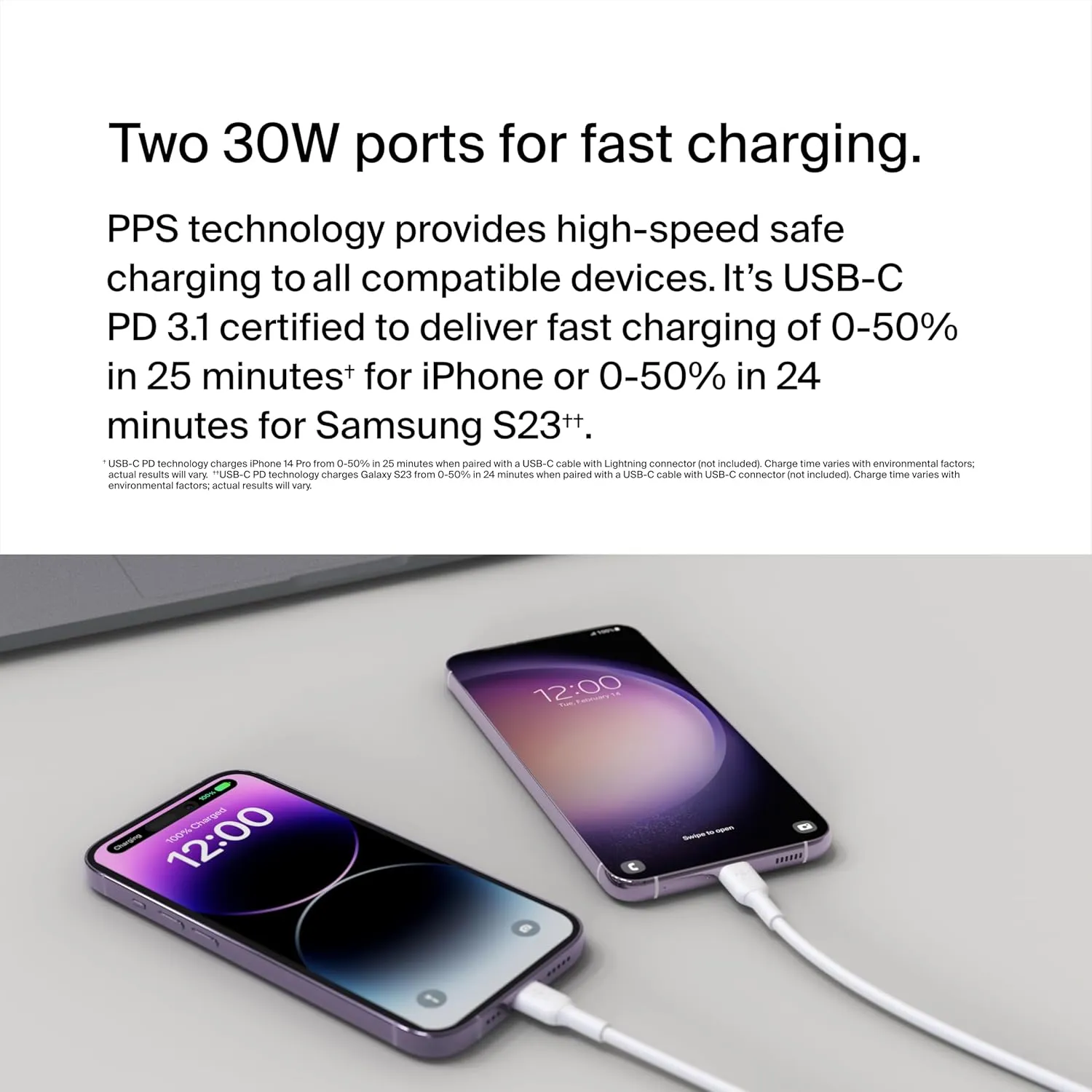 Belkin BoostCharge Dual USB-C Port Wall Charger w/PPS 60W for Apple iPhone, iPad, Samsung Galaxy, Google Pixel, Nintendo Switch 2 - Compatible w/C to Lightning & C to C Cables - White (2-Pack)