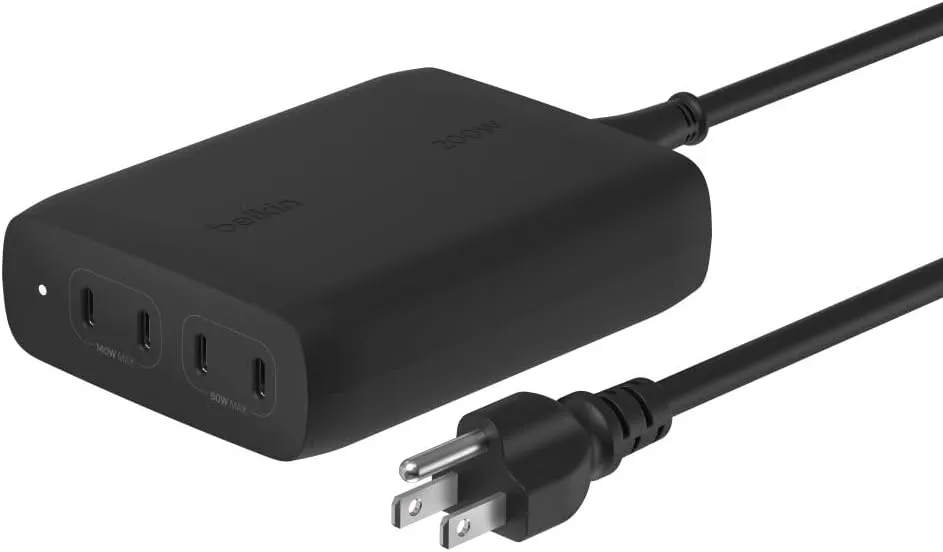 Belkin BoostCharge Pro 4-Port USB-C GaN Wall Charger, 200W Multi-Port Charger USB-C PD 3.1 Fast Charge   5ft Power Cord - MacBook, iPhone 16, iPad, Galaxy S25, Google Pixel, Nintendo Switch 2 - Black