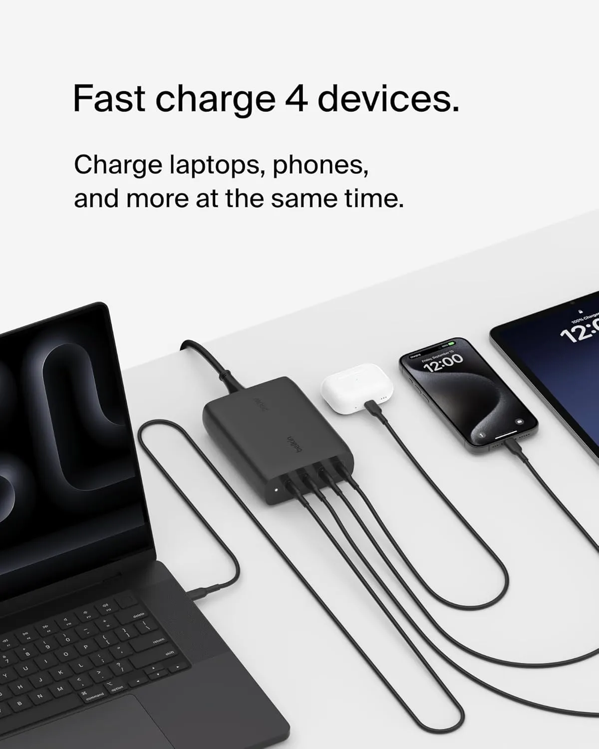 Belkin BoostCharge Pro 4-Port USB-C GaN Wall Charger, 200W Multi-Port Charger USB-C PD 3.1 Fast Charge   5ft Power Cord - MacBook, iPhone 16, iPad, Galaxy S25, Google Pixel, Nintendo Switch 2 - Black