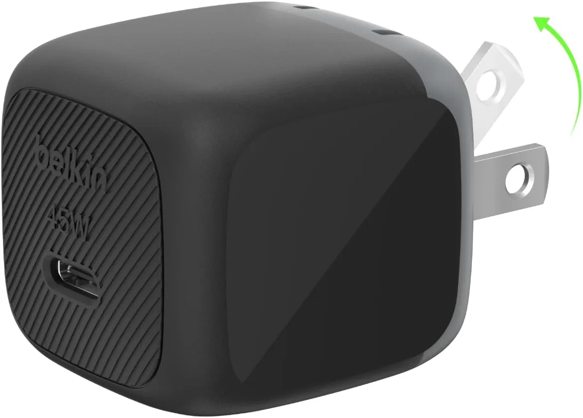 Belkin Compact Wall Charger 45W, USB-C Power Delivery Fast Charging for Apple iPhone 16, 15, 14, 13, Plus, Pro, Pro Max, Samsung Galaxy S25, Galaxy S24, Pixel 9, MacBook, iPad, AirPods, & More - Black