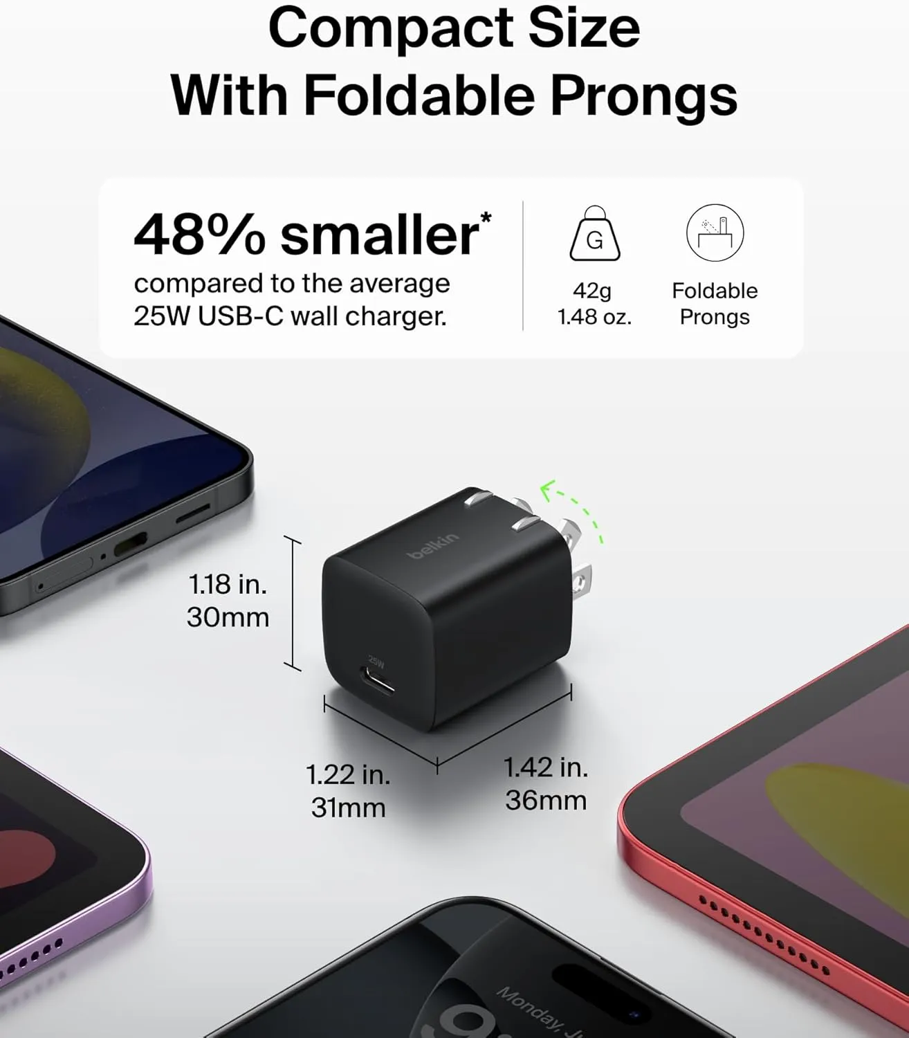 Belkin USB C Charger Block 25W (2 Pack) – PD3.0 PPS Fast Charging - Samsung Galaxy S25, S24, S23, S22, Apple iPhone 16, iPhone 15/14/13 Plus, Pro, Pro Max, Google Pixel 9, Nintendo Switch, etc - Black