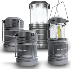 Bell Howell 4 Pack Camping Lights & Lanterns for Power Outage, Collapsible Battery Powered LED Camping Lantern Lamp with Handle, Portable Ultra Bright for Power Outage Home Failure and Camping