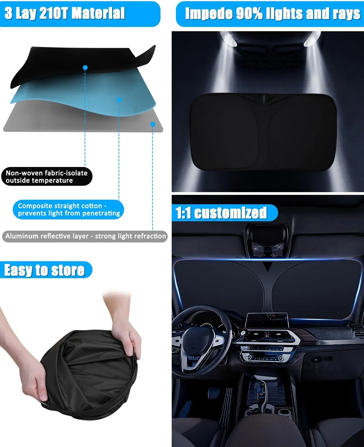 BESTVIEW Windshield Sun Shade Compatible with Mazda 3 Hatchback Sedan 2014-2018, Foldable Reflective Sunshade for Car Cover