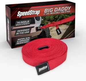 Big Daddy Weavable Recovery Tow Strap 2" x 30' – Heavy Duty 14,000lb Break Strength – Emergency Towing Rope for Offroad 4x4, Jeep, Truck, Buggy, Boats