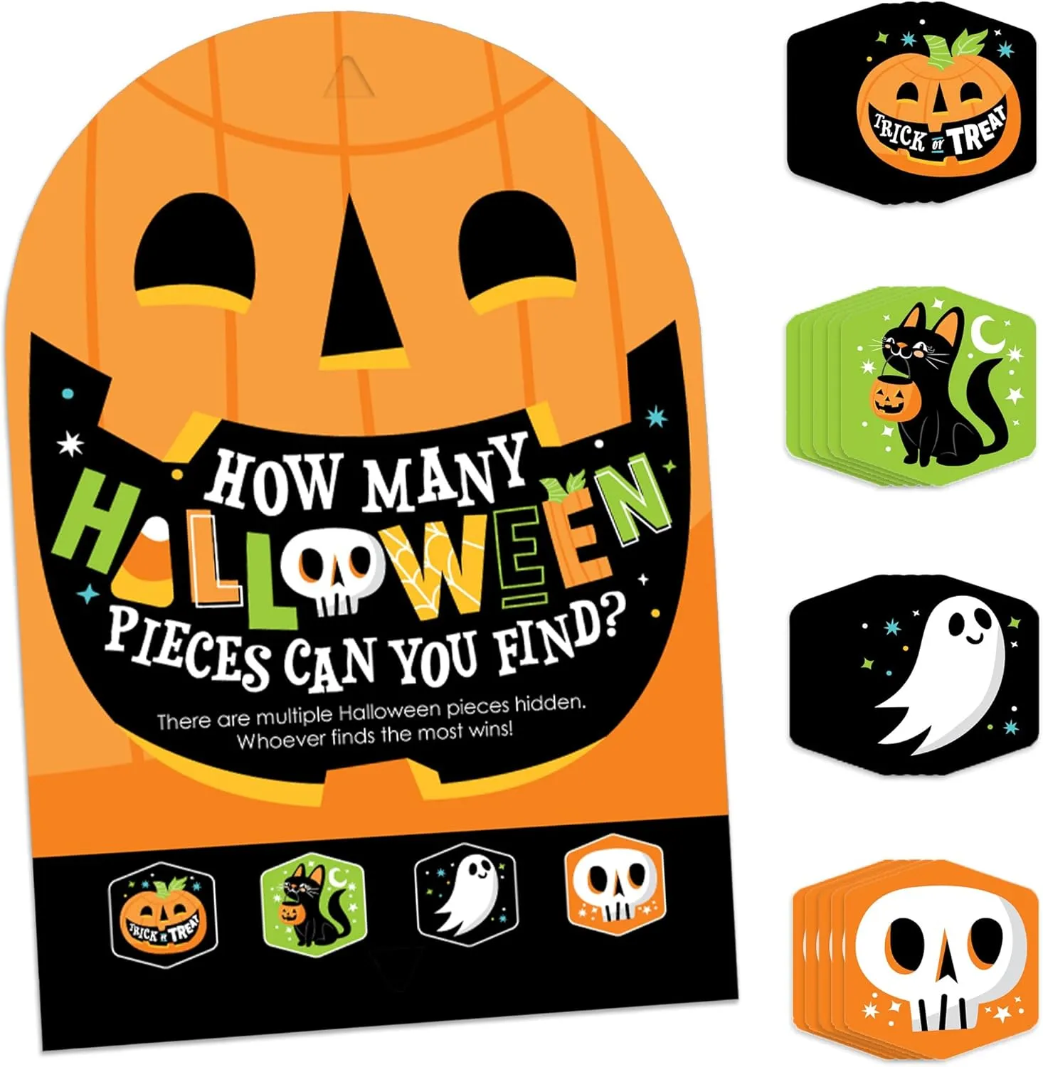 Big Dot of Happiness Jack-O'-Lantern Halloween - Kids Halloween Party Scavenger Hunt - 1 Stand and 48 Game Pieces - Hide and Find Game