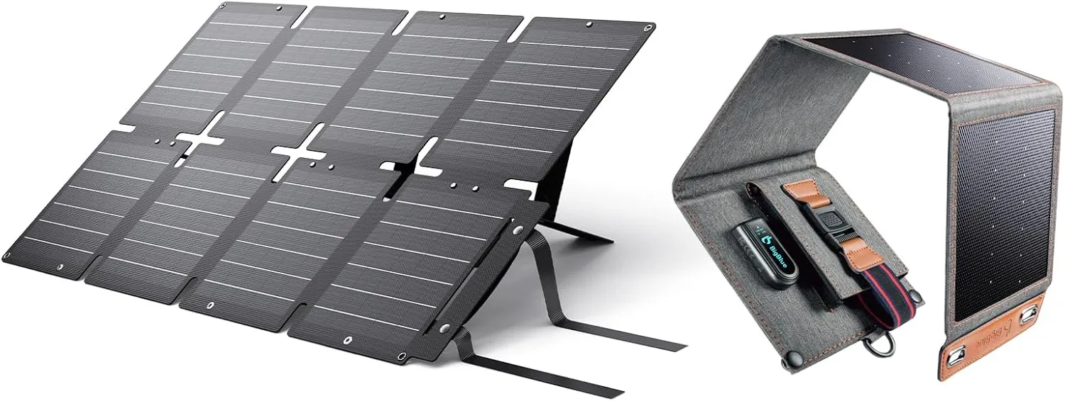 BigBlue 60W Portable Compact Solar Panel with PD 45W USB-C and [Upgraded Tiny Solar Charger] BigBlue 14W SunPower Solar Panels with USB-A Port
