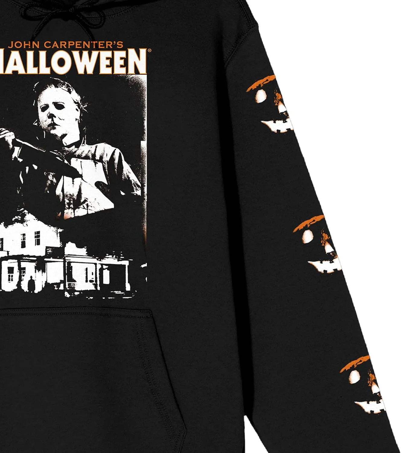 Bioworld John Carpenter's Halloween Knife & Jack-o'-Lantern Faces Long Sleeve Black Adult Hooded Sweatshirt