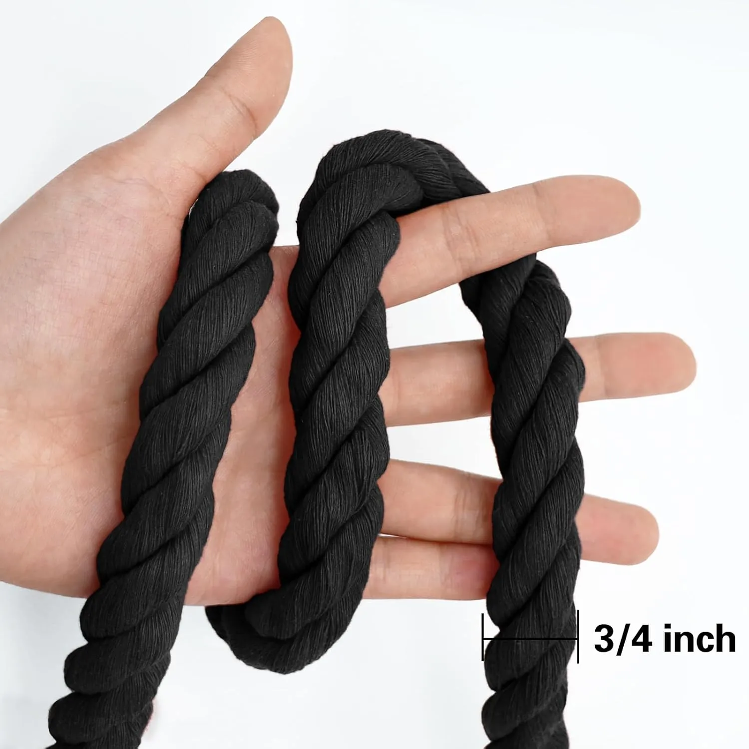 Black Cotton Rope 3/4 inch x 50 feet Strong Thick Rope for Hanging Swing Home Decor Tug of War