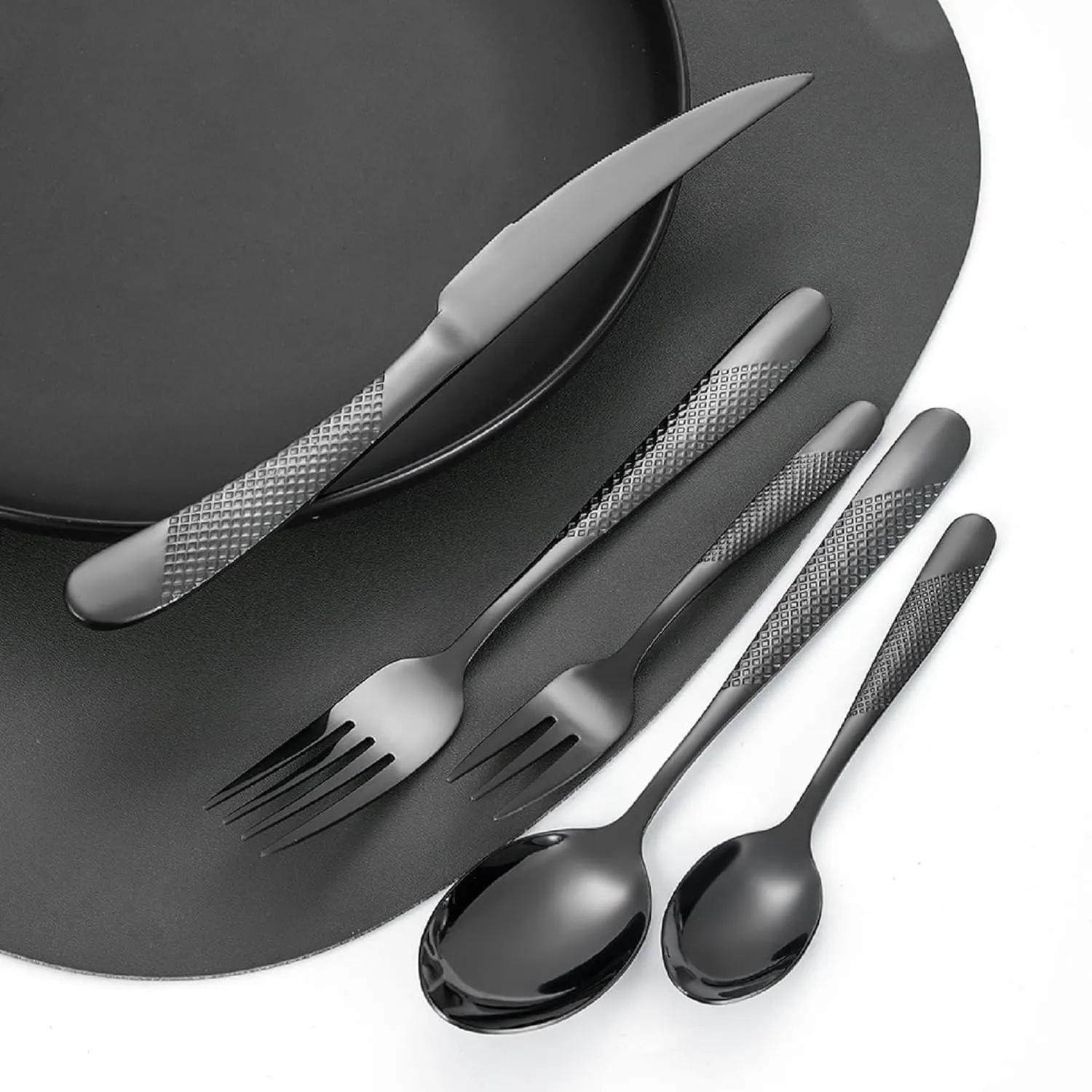 Black Hammered Flatware Set for 10 Rustproof Stainless Steel Silverware Cutlery 30 Pcs Dinner Knife Forks and Spoons Dinning Tableware Utensils for Home and Restaurant Lunch Dinner