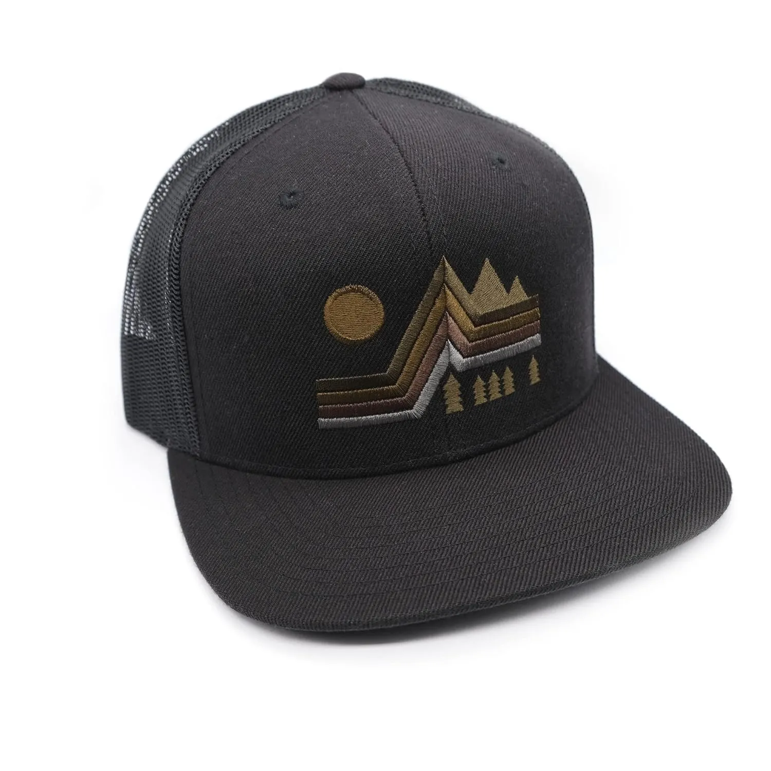 Black Lantern Hats for Women & Men - Trendy Mens Snapbacks, Trucker & Baseball Caps - Alpine - Adjustable Mesh Back Trucker Hat - Black Trucker Hat for Hiking Camping - Mountain Themed Hat