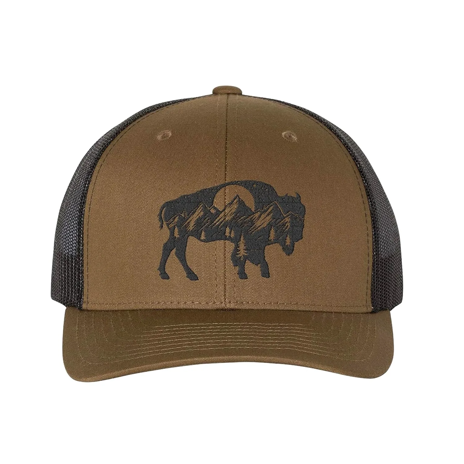 Black Lantern Trucker Hats - Curved Bill Snapback Adjustable Trucker Hat for Men and Women - Nature Themed Trucker Caps for Nature Lovers - Trucker & Baseball Caps - Outdoor Aesthetic Headwear (Buffalo Landscape)