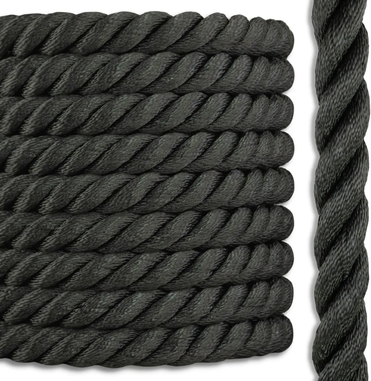 Black Nylon Rope | 3 Strand Twisted | 100% Nylon | 1 1/2 in. x 200 feet