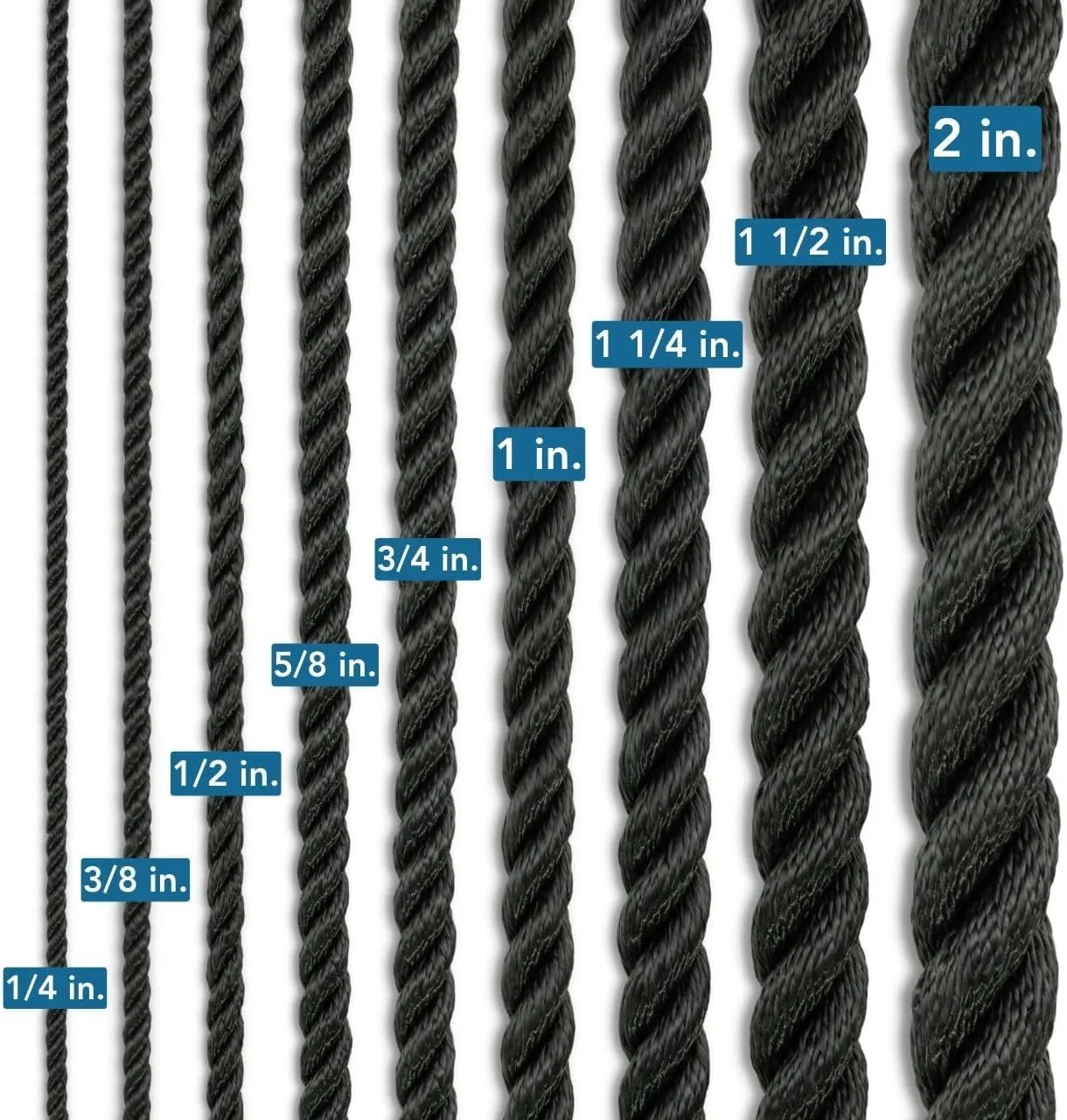 Black Nylon Rope | 3 Strand Twisted | 100% Nylon | 1 1/2 in. x 200 feet