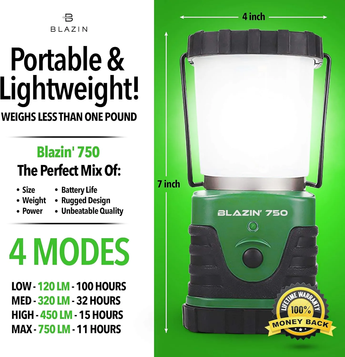 Blazin Ultra Bright Camping Lantern - Waterproof, Portable & Lightweight, 750 Lumens Battery Operated Camping Light - Ideal for Camping, Hurricane, Power Outages & Emergencies