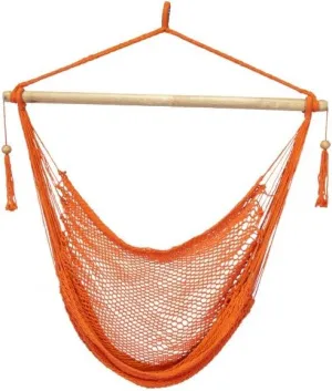 Bliss Hammocks BHC-412OR Island Rope Hammock Chair, Eco Friendly & Hand-Woven Cotton, Varnish Coated 40 Inch Wood Spreader, Easy to Hang w/Included Hanging Kit, Supports up to 265LBS, Orange Rope