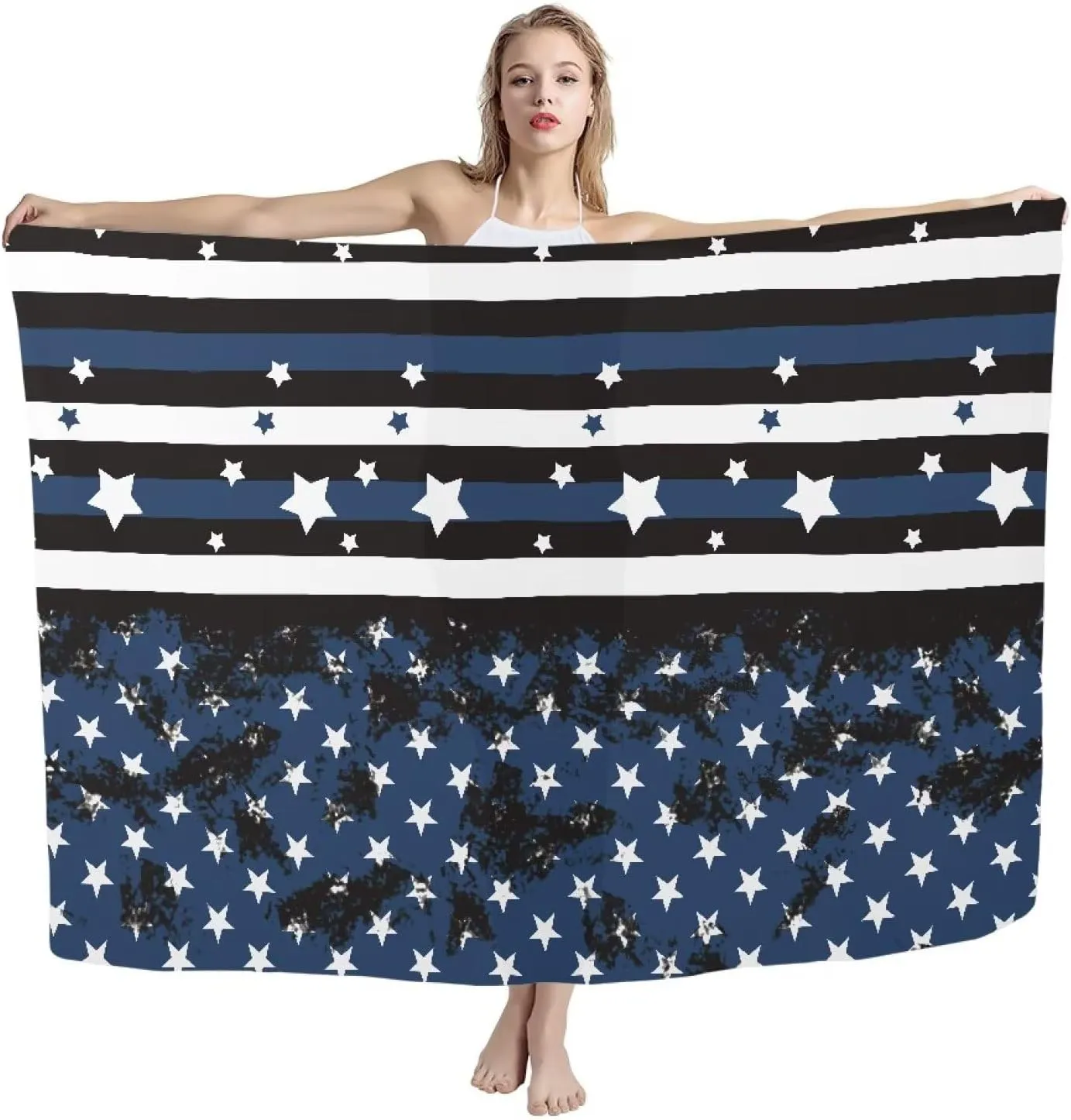 Blue American Flag Waterproof Sandproof Beach Blanket for Adults Outdoor Beach Mat Woven Lightweight Foldable Picnic Mat for Travel Camping Hiking Beach Towel Large