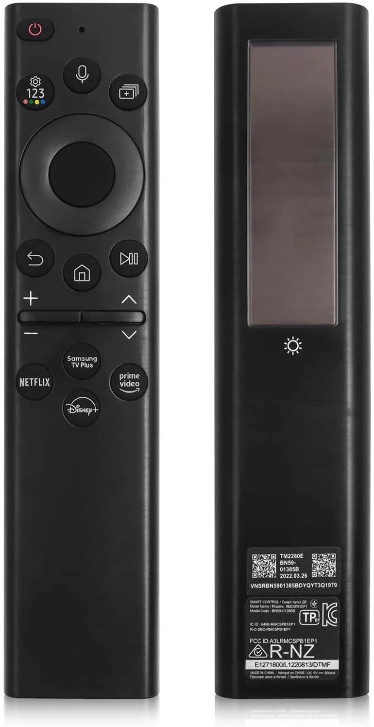 BN59-01385A Solar Voice Remote Replacement for Samsung Frame Smart TV Remote with Bluetooth Rechargeable Solar Cell, Compatible with Samsung 2021-2022 Neo LED 4K Ultra HD TV, 4 Shortcut Buttons, Black