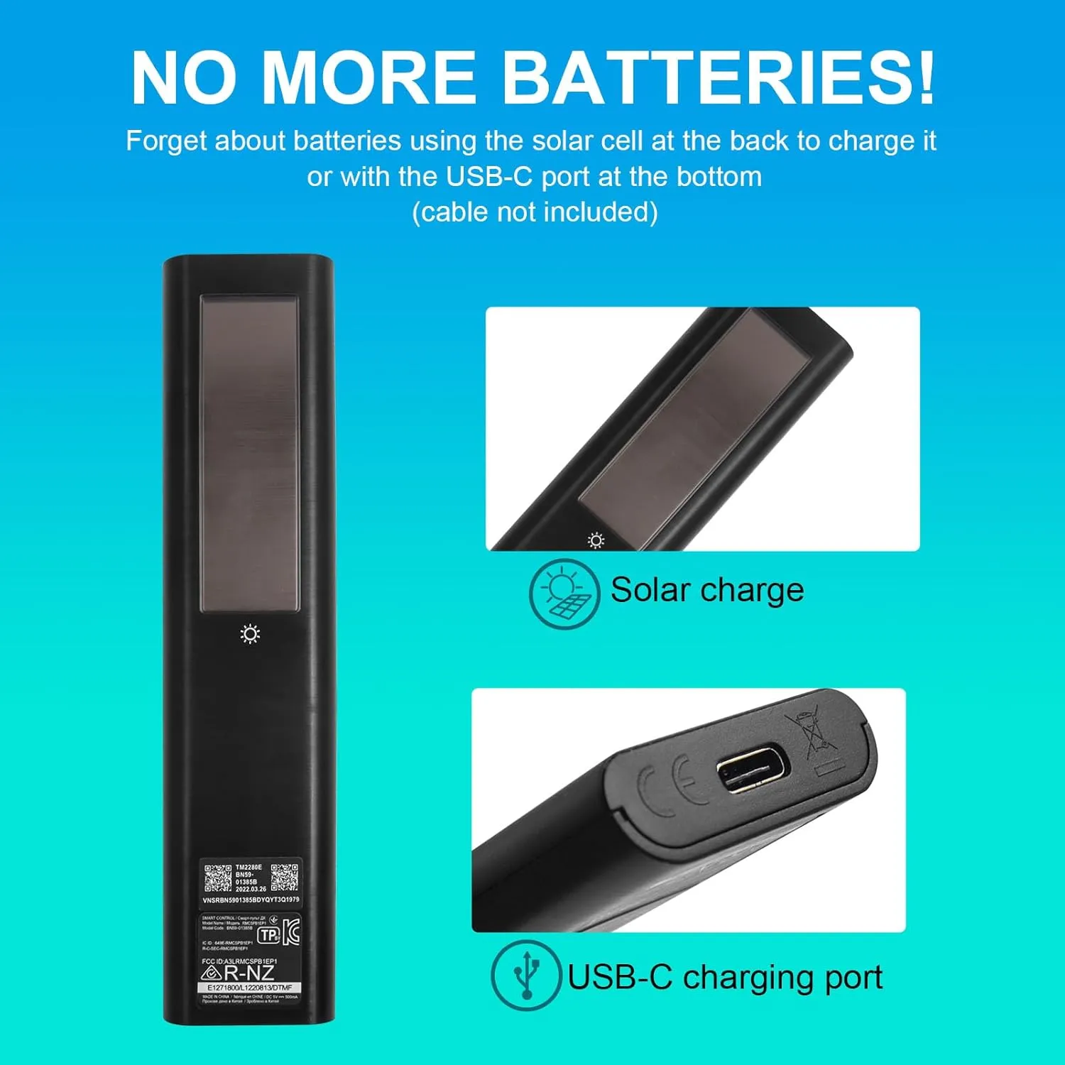 BN59-01385A Solar Voice Remote Replacement for Samsung Frame Smart TV Remote with Bluetooth Rechargeable Solar Cell, Compatible with Samsung 2021-2022 Neo LED 4K Ultra HD TV, 4 Shortcut Buttons, Black