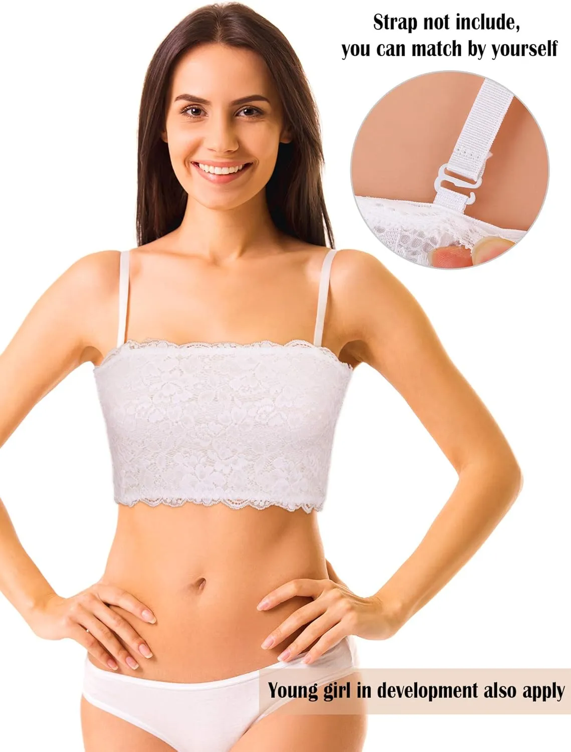 Boao 3 Pieces Women's Floral Lace Tube Top Bandeau Strapless Bras Seamless Stretchy Chest Wrap