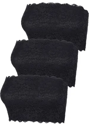 Boao 3 Pieces Women's Floral Lace Tube Top Bandeau Strapless Bras Seamless Stretchy Chest Wrap