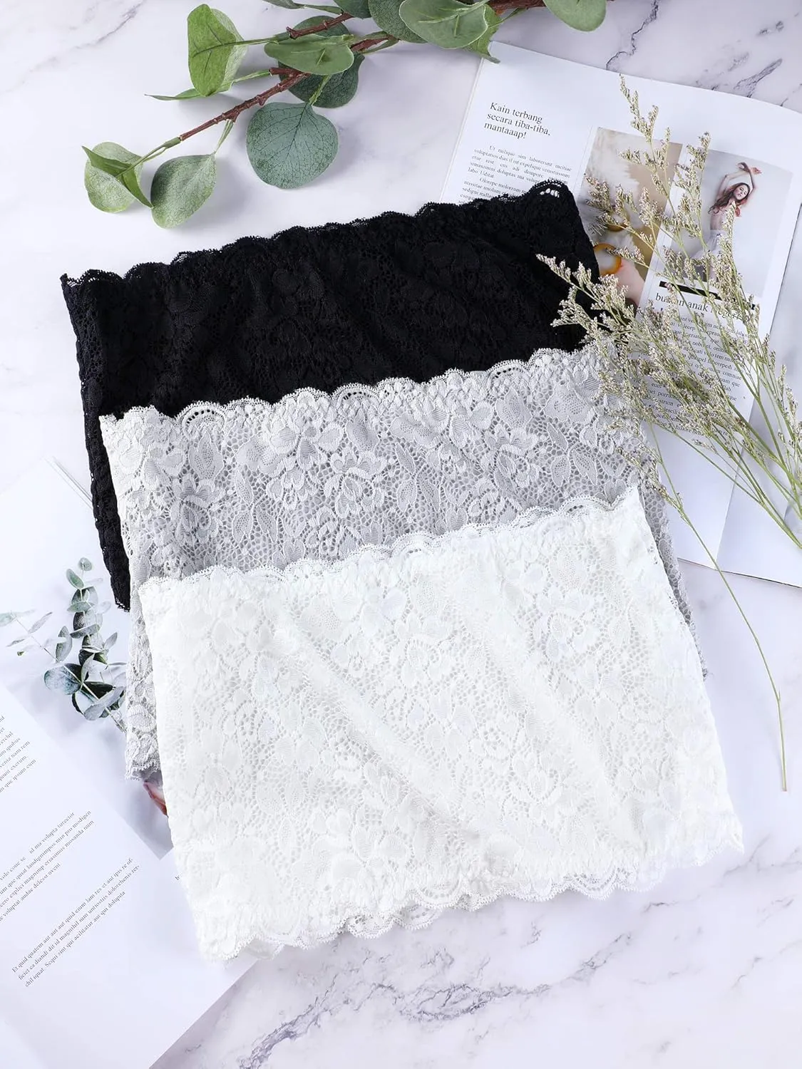 Boao 3 Pieces Women's Floral Lace Tube Top Bandeau Strapless Bras Seamless Stretchy Chest Wrap