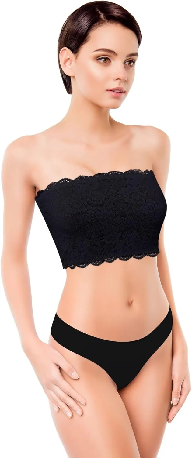 Boao 3 Pieces Women's Floral Lace Tube Top Bandeau Strapless Bras Seamless Stretchy Chest Wrap