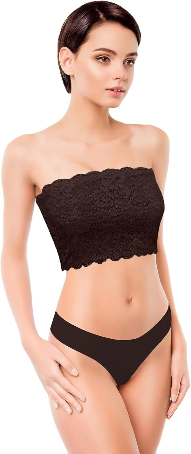 Boao 3 Pieces Women's Floral Lace Tube Top Bandeau Strapless Bras Seamless Stretchy Chest Wrap