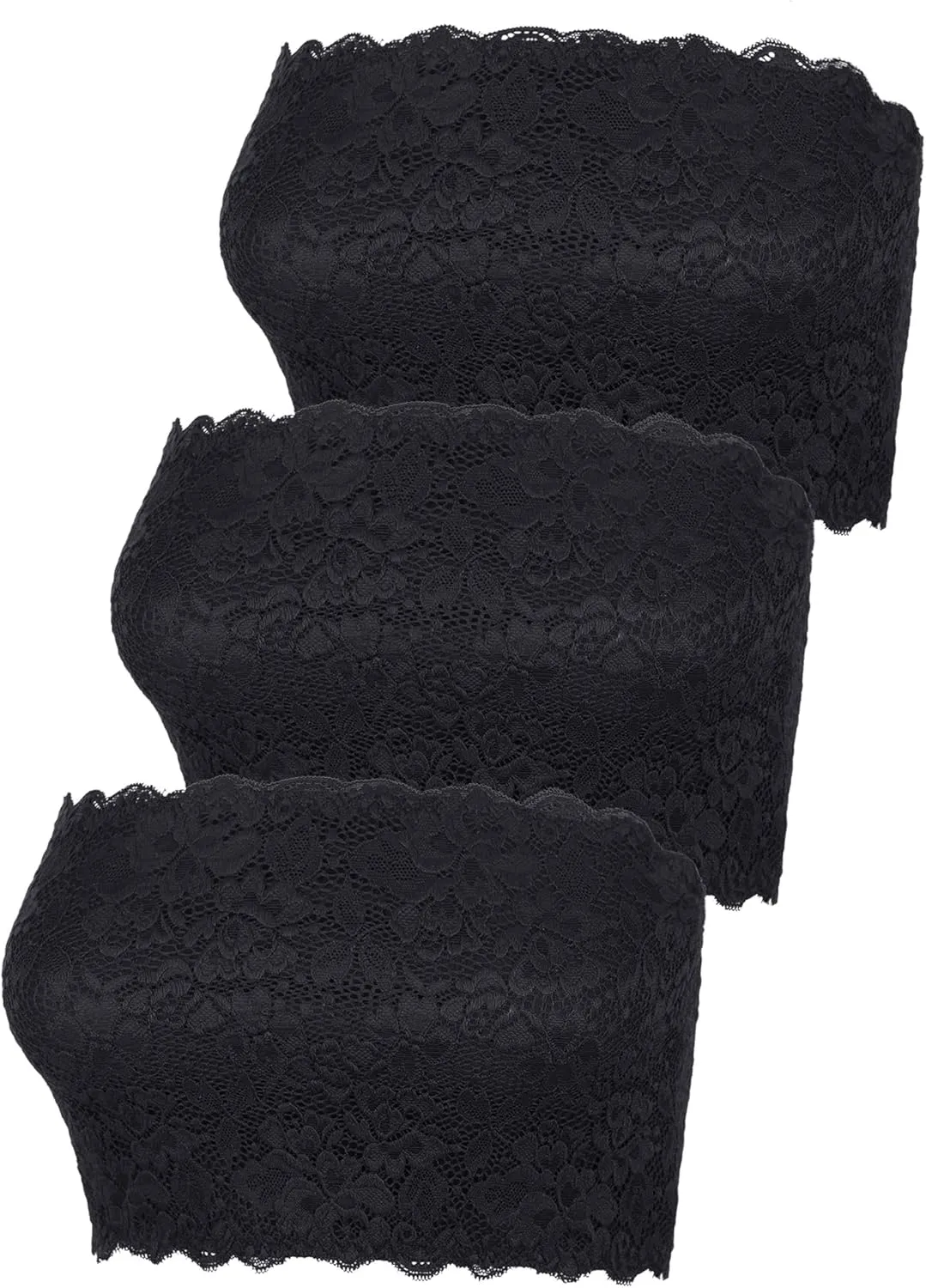 Boao 3 Pieces Women's Floral Lace Tube Top Bandeau Strapless Bras Seamless Stretchy Chest Wrap