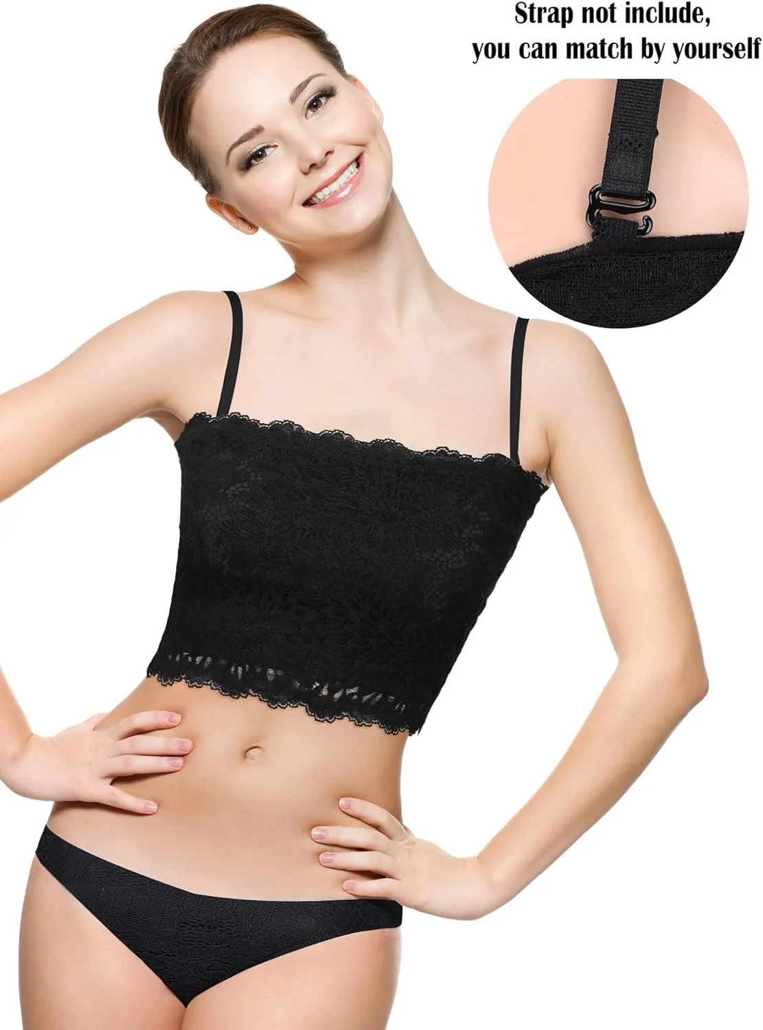 Boao 3 Pieces Women's Floral Lace Tube Top Bandeau Strapless Bras Seamless Stretchy Chest Wrap