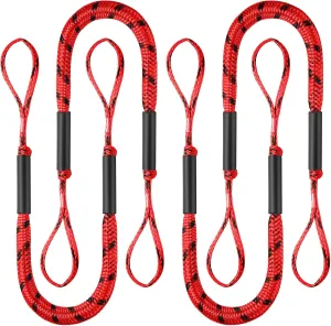 Boat Dock Bungee Ties Bungee Dock Line Mooring Rope Shock Bungee Docking Rope for Boat Kayak Jet Ski 4 Feet 4 Pack Red&Black