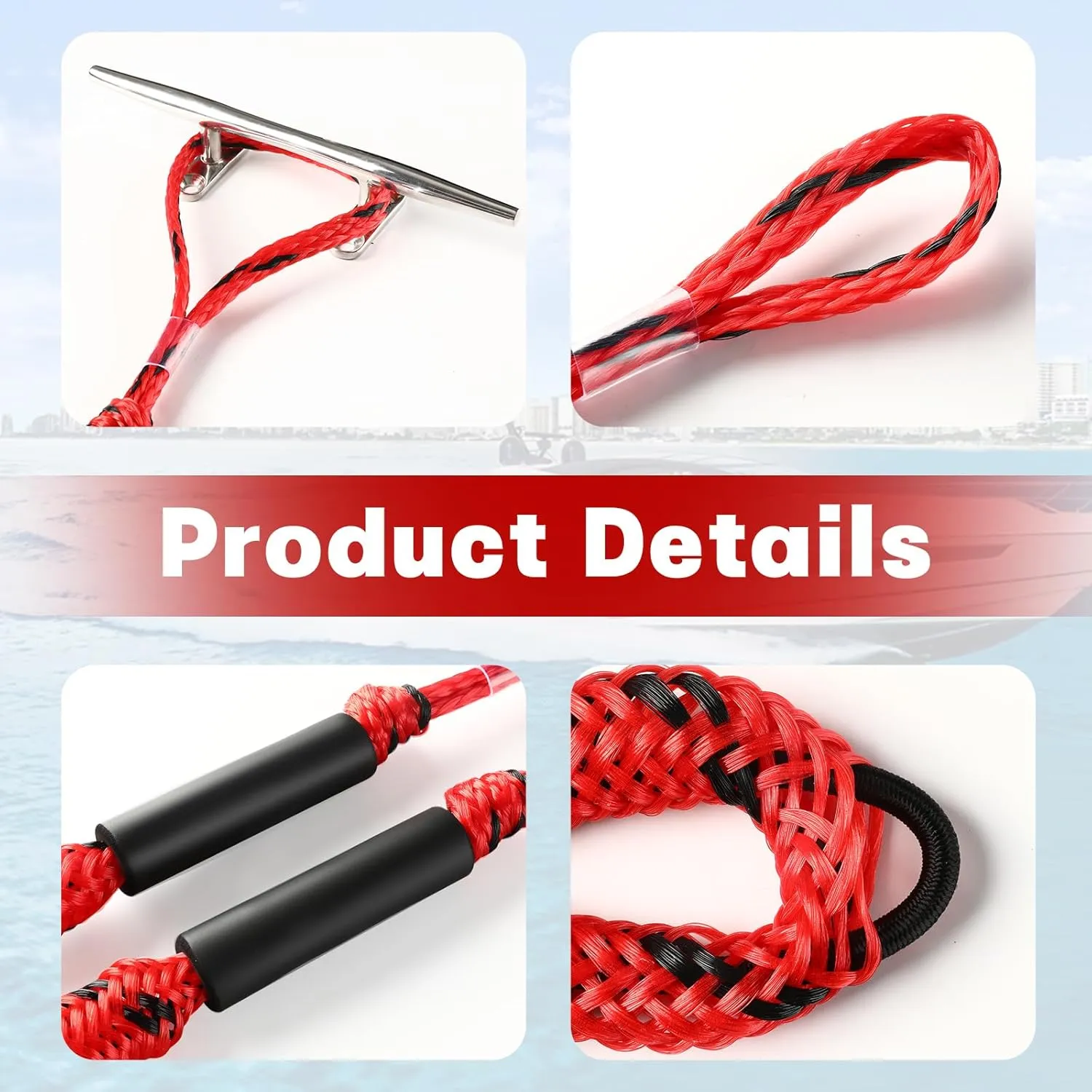 Boat Dock Bungee Ties Bungee Dock Line Mooring Rope Shock Bungee Docking Rope for Boat Kayak Jet Ski 4 Feet 4 Pack Red&Black