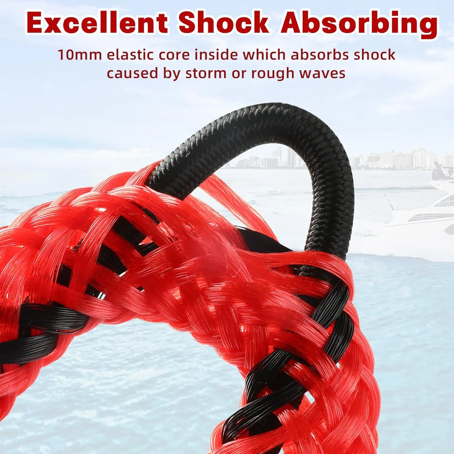 Boat Dock Bungee Ties Bungee Dock Line Mooring Rope Shock Bungee Docking Rope for Boat Kayak Jet Ski 4 Feet 4 Pack Red&Black