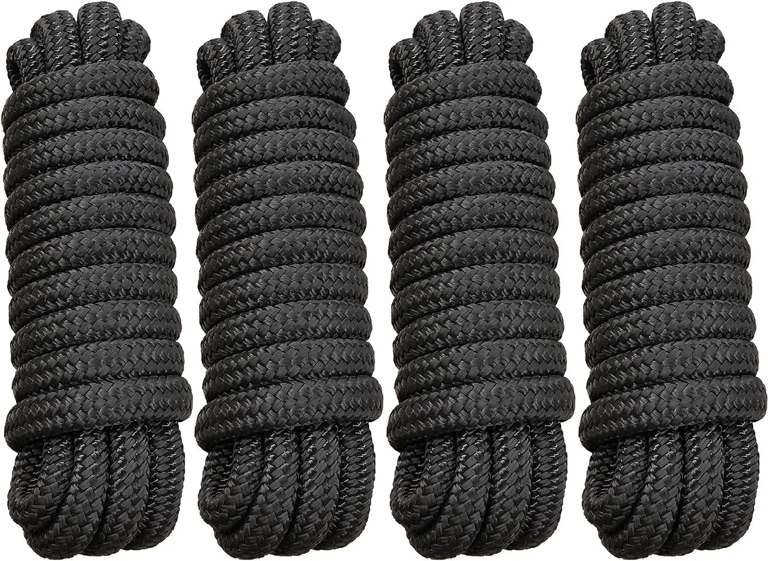 Boat Dock Lines 5/8" x 15' - Double Braided Nylon Boat Ropes for Docking with 15" Loop, Marine-Grade High Strength Boat Lines Dock Rope, Premium Marine Rope Mooring Lines, Easy Handling - 4 Pack,Black