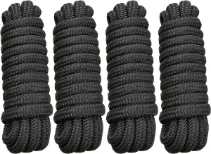 Boat Dock Lines 5/8" x 15' - Double Braided Nylon Boat Ropes for Docking with 15" Loop, Marine-Grade High Strength Boat Lines Dock Rope, Premium Marine Rope Mooring Lines, Easy Handling - 4 Pack,Black